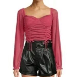 Madden NYC pink shirred corset puff sleeve cropped blouse large